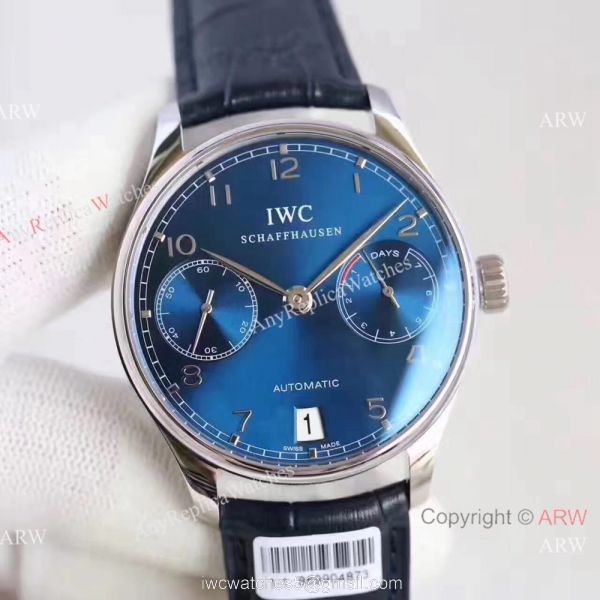 Replica IWC Portugieser 7 days power reserve Watch Blue Dial w/ folding Clasp 4
