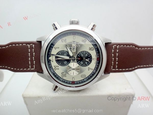 Copy Iwc Pilot Spitfire Chronograph White Dial Brown Leather Strap 4