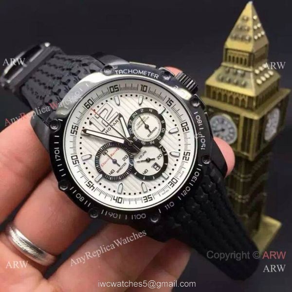 Replica Chopard Classic Racing Watch SS White Chronograph Black Rubber Bracelet 4