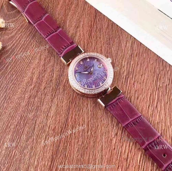 Women Omega De Ville Ladymatic Replica Watch SS Blue Diamond 4