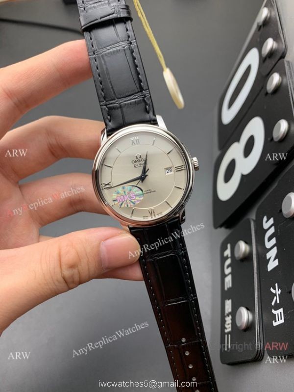 MKS Factory Omega Classic De Ville 9015 Watch White Dial Leather Strap 4