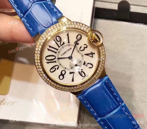 Cartier Ballon Bleu Gold Case Diamond Bezel Womens Fake Cartier Watch 4