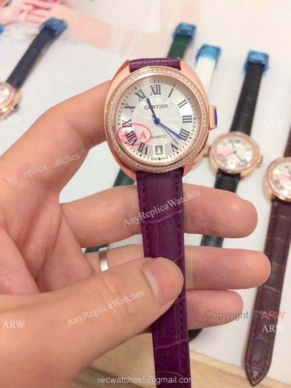 Fake Cle de Cartier Roman Dial Rose Gold Diamond watch Women Size 4