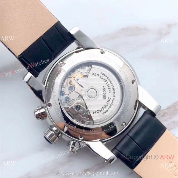 Mont Blanc Clone Timewalker SS Black Leather Strap Watch Swiss Grade 1 7750 Automatic 4