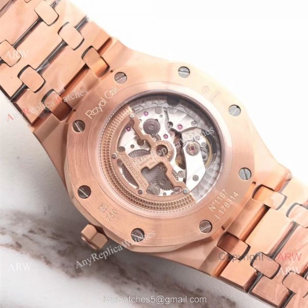 JH Copy Audemars Piguet Royal Oak Automatic Extra Thin Watch Rose Gold Diamond Bezel 4
