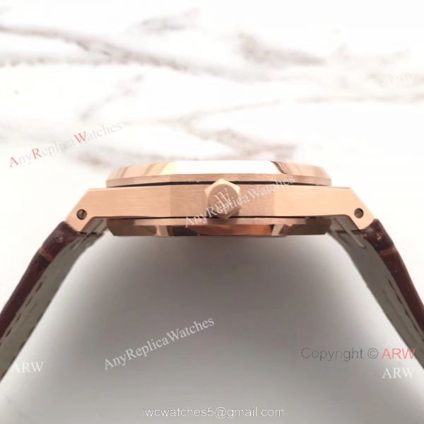 New Style Replica Audemars Piguet Extra Thin Watch Brown Leather Strap White Dial 4