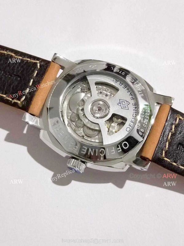 Copy Panerai Radiomir Power Reserve Watch SS Black Stripe Dial with Brown Leather Band 4