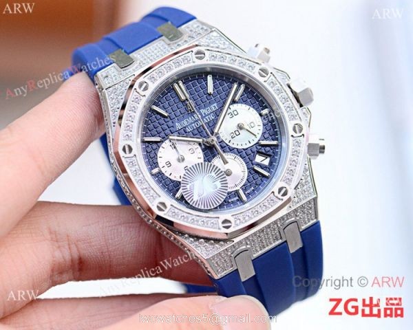 New Copy Audemars Piguet Iced Out Royal Oak Blue Chronograph Watch 4