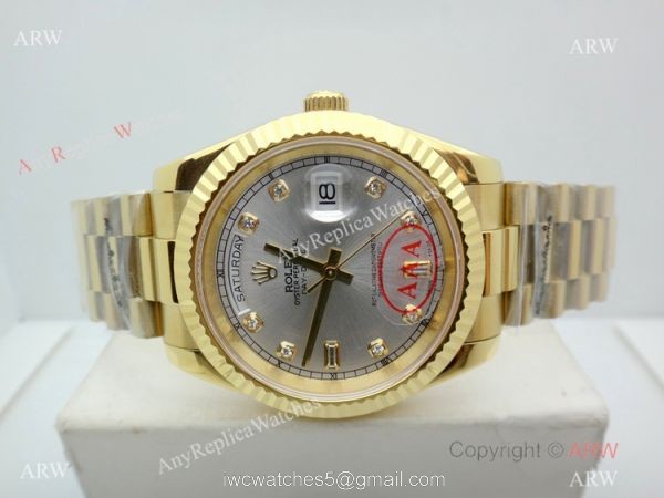 Replica Rolex Day Date Yellow Gold President Diamond Hour Marker Mens Watch 40mm 4