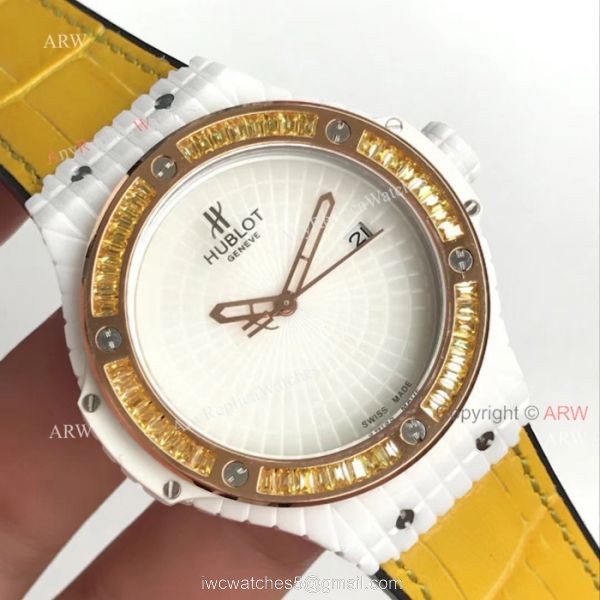 Swiss 9015 Hublot Big Bang Tutti Frutti Caviar White Rubber Strap Watches 45mm 4