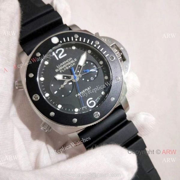 New Copy Panerai Submersible Flyback SS Black Bezel Watch PAM615 4