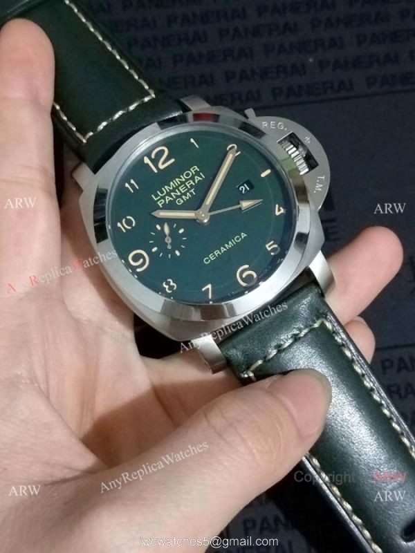 Panerai Luminor GMT Stainless Steel Green Watch Best Replica 4