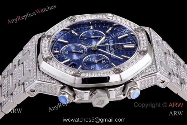 AAA Replica Audemars Piguet Ice Royal Oak Stainless Steel Blue Chronograph Watch 4