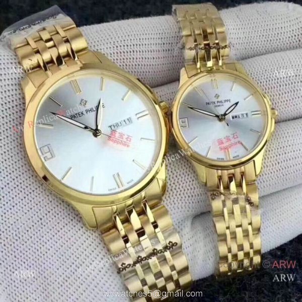 Copy Patek Philippe Calatrava 2-Tone Rose Gold Lovers Watch 4
