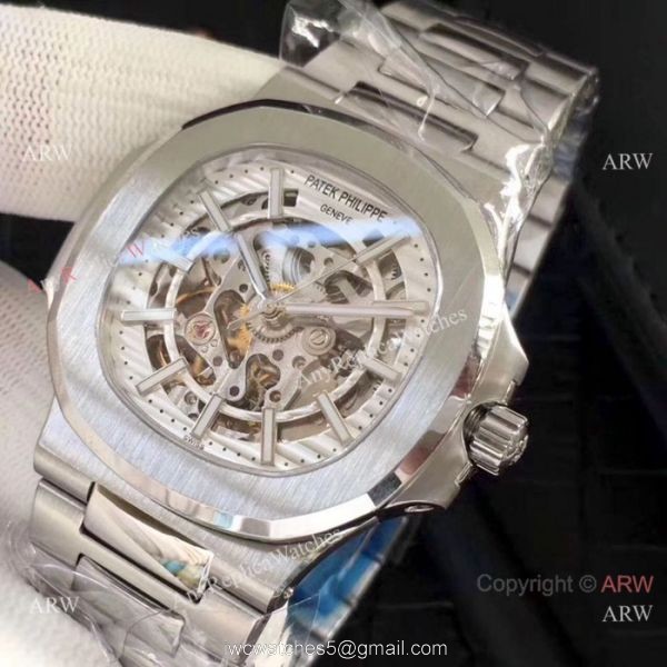 New Copy Patek Philippe Nautilus Stainless Steel Hollow Watches 4
