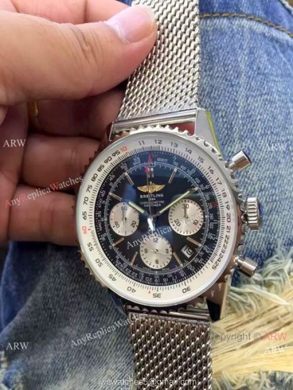 Copy Breitling Navitimer 01 Stainless Steel Mesh Band Watch 4