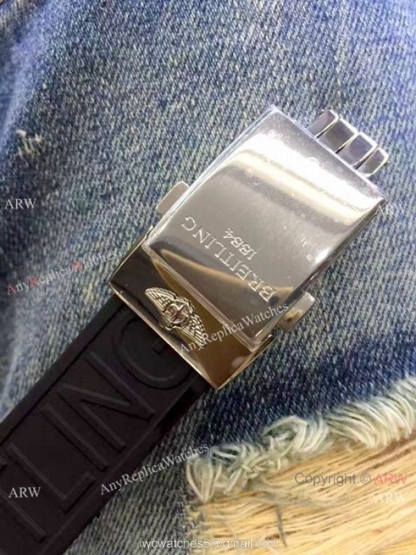 Replica Breitling Chronomat B01 Watch Blue Dial Black Rubber strap 4