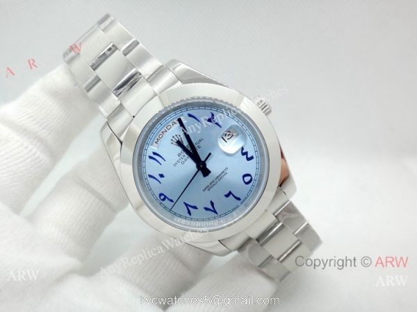 Rolex Day Date Ice Blue Replica Watch 40mm Stainless Steel Arabic Scripts Dial 4