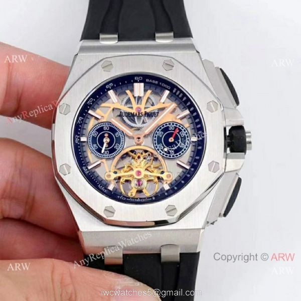 Audemars Piguet Royal Oak offshore SS Blue Face Watch Fake AP Skeleton Watch 4