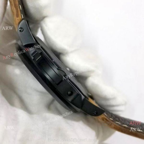 Best Quality Panerai Black Hollow Watch 47mm Brown Leather Strap 4