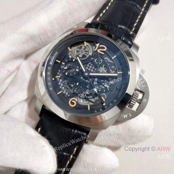 New Replica Panerai Luminor GMT Men Watch SS Skeleton Dial 4