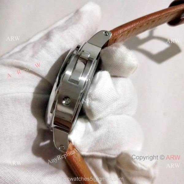 Fake Panerai Luminor Marina SS Brown Leather Strap Watch PAM 111 4