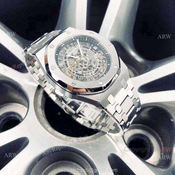 Fake AP Skeleton Wristwatch Audemars Piguet Royal Oak Stainless Steel Watch 4