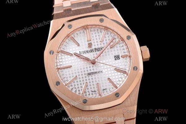 JF Replica Audemars Piguet Royal Oak Swiss 3120 Watches Rose Gold Silver Face 4