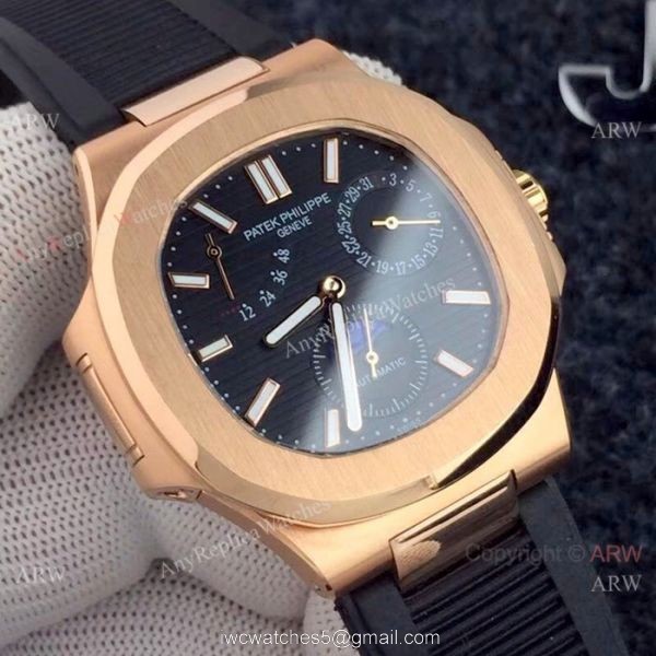 New Copy Patek Philippe Nautilus Power Reserve Rose Gold White Watches 4