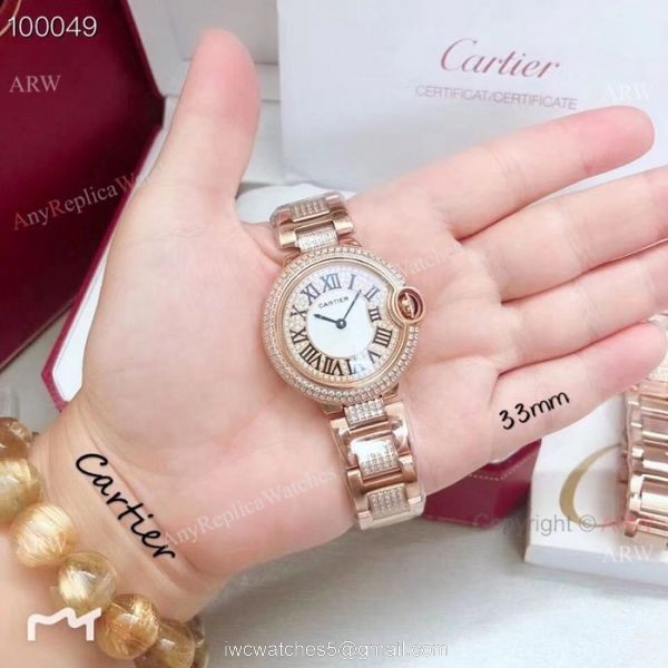 Fake Cartier Ballon Bleu Ice Out Watches 33mm Stainless steel Roman Dial 4