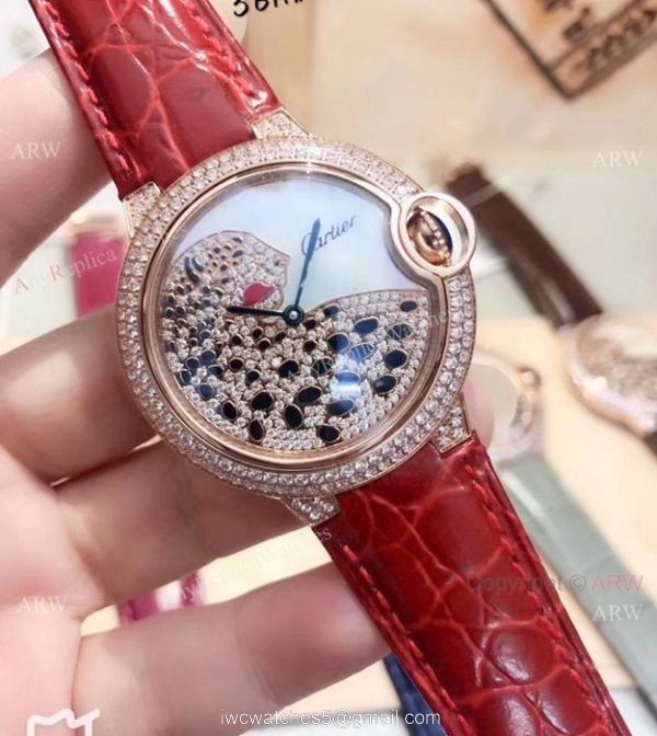 Ballon Bleu Cartier Quartz Watches Diamond Leopard Brown Bracelet 4
