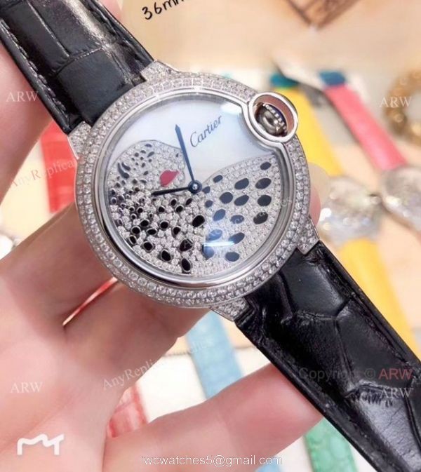 Ballon Bleu de Cartier Replica Watches SS Diamond Leopard Face 4
