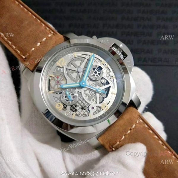 Copy Panerai Luminor GMT SS Brown Leather Strap Watch Pam578 4