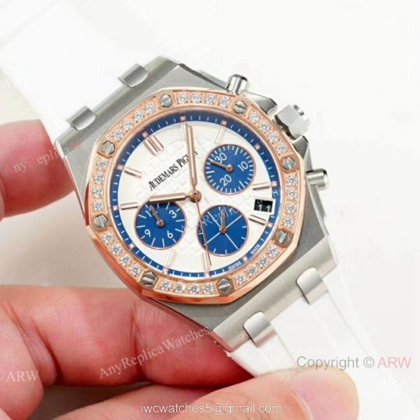 Fake Audemars Pigue Offshore 37mm Watches White Rubber Rose Gold Bezel 4