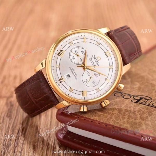 Best Quality Omega De Ville Fake Watches Yellow Gold Chronograph 4
