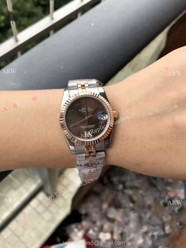 Rolex Datejust 31mm Copy watches 2-Tone Rose Gold Green Micro Face 4