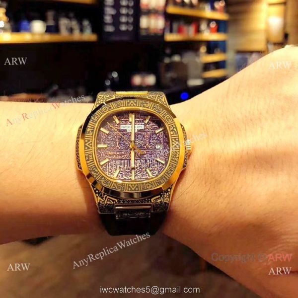 Patek Philippe Engraving Nautilus Anniversary Watch Gold Case 40MM 4