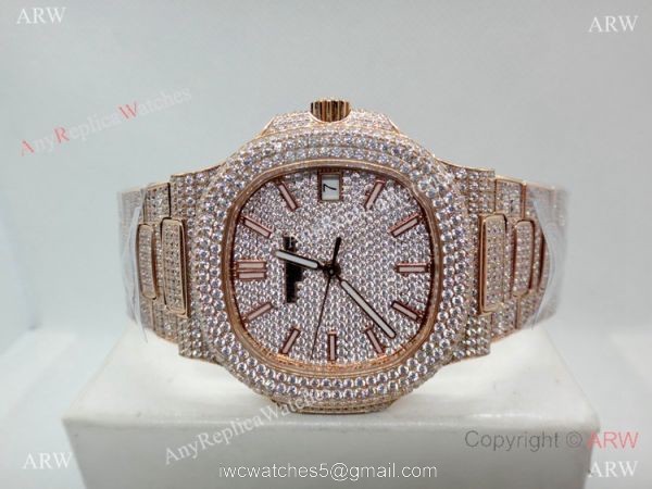 Highest Quality Patek Philippe 5719 Nautilus Jumbo Watch Rose Gold Full Diamond 4