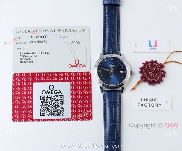 Highest Quality Copy Omega De Ville Swiss 2824 Watch SS Blue Dial 4