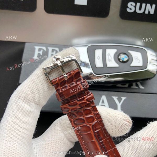 Best Replica Omega Complications Moonphase Watches SS Brown Leather Strap 4