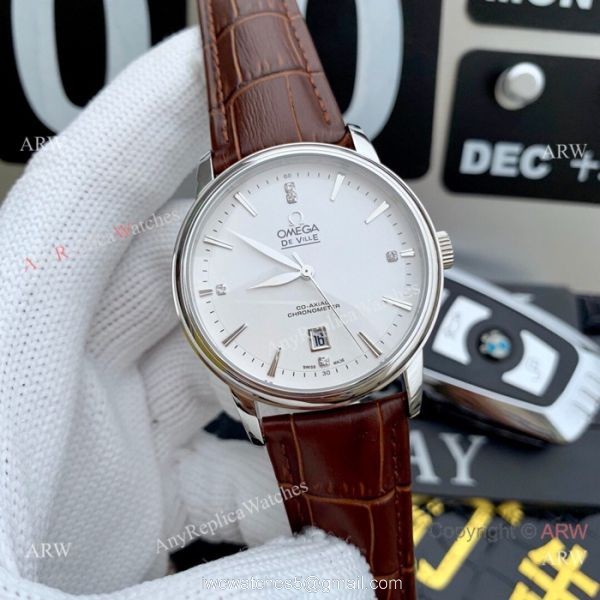 Clone Omega De Ville SS Black Leather Strap Watches 42mm 4