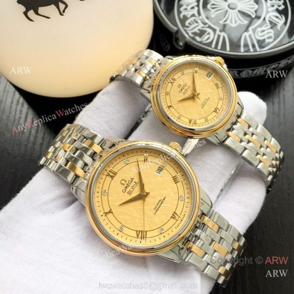 Fake DeVille Prestige Omega Couple Watch Stainless Steel Black Dial 4