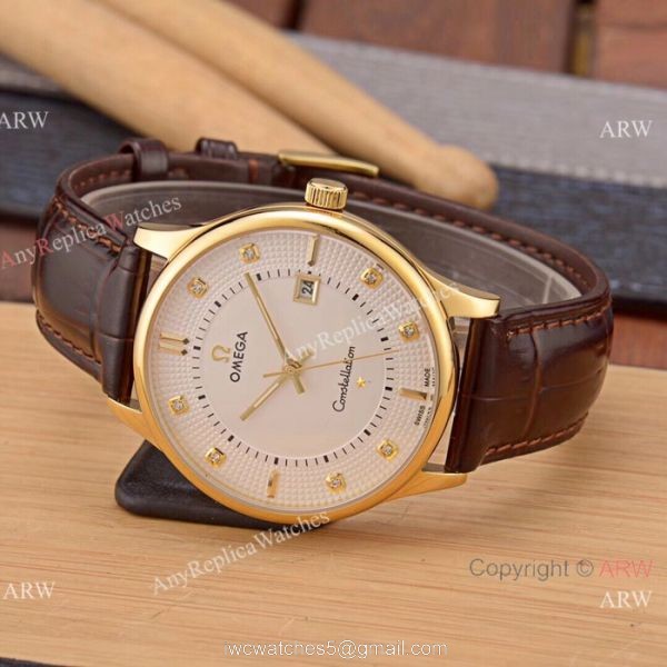 New Replica Omega Constellation 41mm Watch SS Black Leather Strap 4
