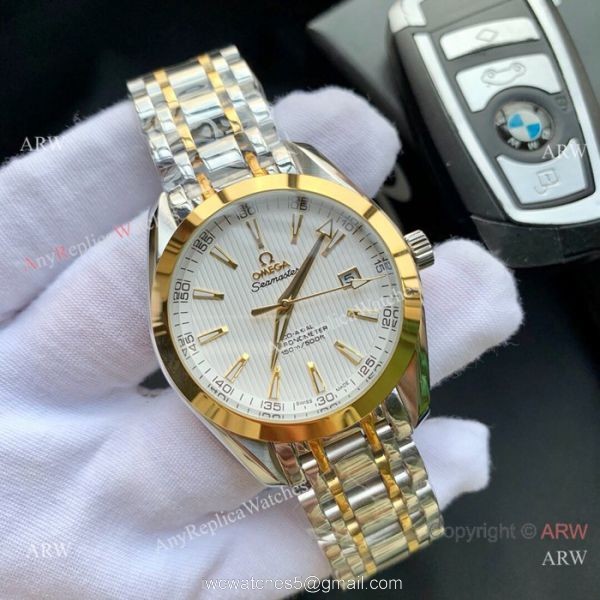 Omega Seamaster Aqua Terra Two Tone Gray Face Watches 42mm AAA Copy 4