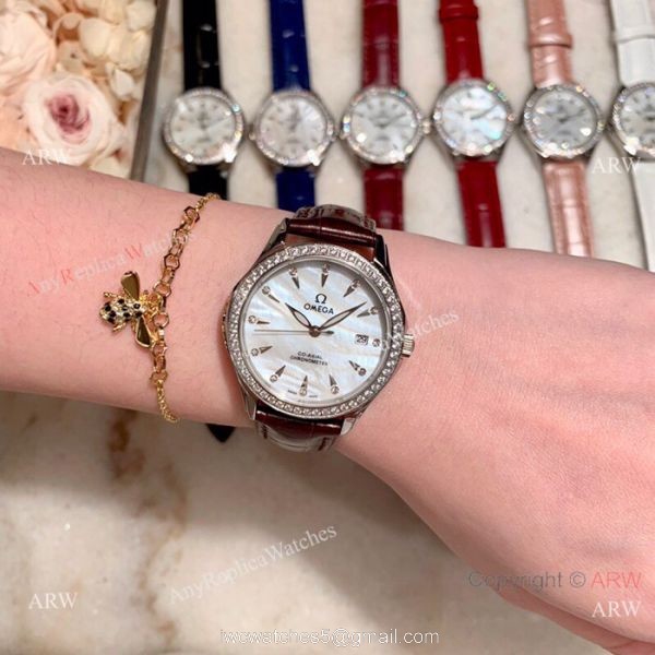 Copy Omega DeVille Co-Axial Cscapement Ladies 34mm watch Diamond bezel 4