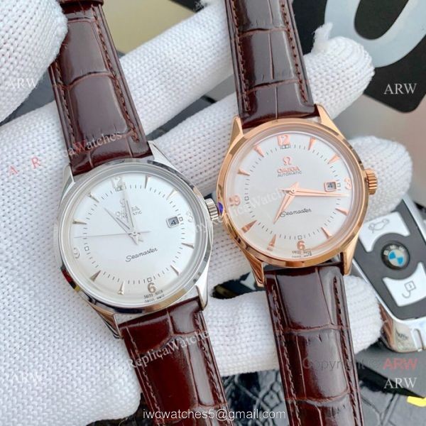 Omega Seamaster Replica Wristwatch SS Brown Leather Band 4