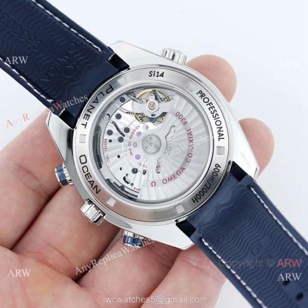 Replica Omega Seamaster 600m SS Blue Rubber Strap Watch Swiss 9300 Movement 4