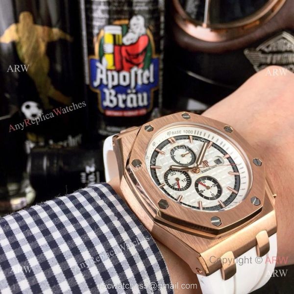 Replica Audemars Piguet Royal Oak Offshore 44mm Watch Rose Gold White 4