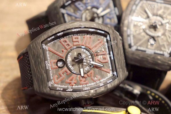 Copy Franck Muller Vanguard Automatic Watches Carbon Fibre Yellow Marker 4