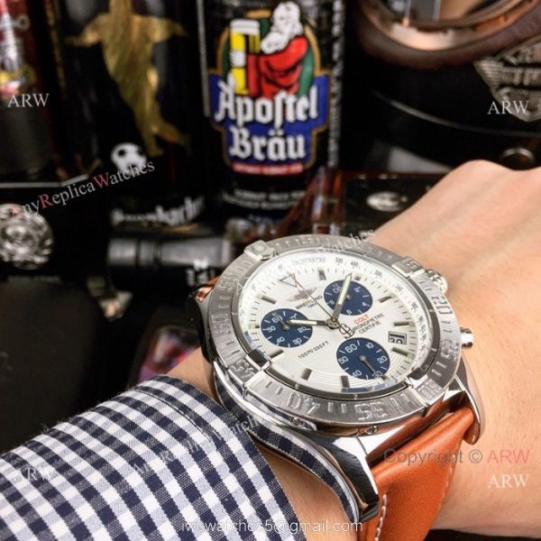 Copy Breitling COLT Chronograph Watches SS Brown Leather Strap 4